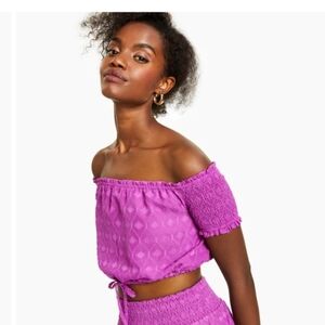 BAR III SMOCKED OFF SHOULDER CROP TOP Women's Sz XS NWOT